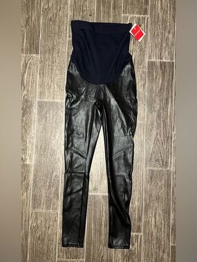 Spanx Mama Maternity Faux Leather High Waisted Leggings Medium Very Black 20201R